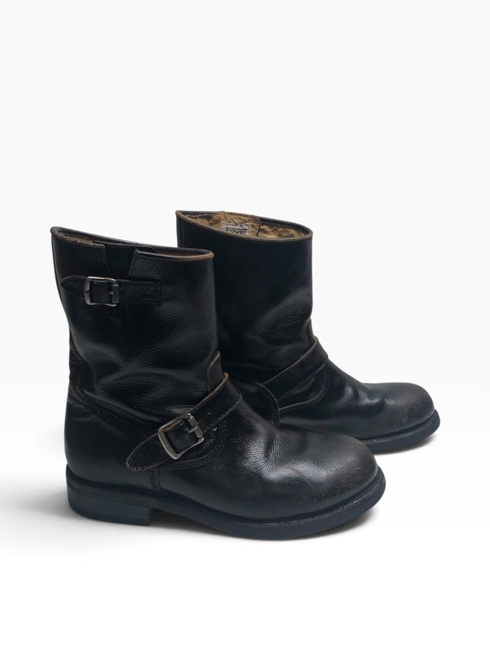 FRYE Black Leather Engineer Moto Biker Double Buckle Boots Men’s Size 9 D